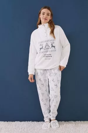 Women secret Mulher Pijama Polar - Pijama comprido polar harry potter bege