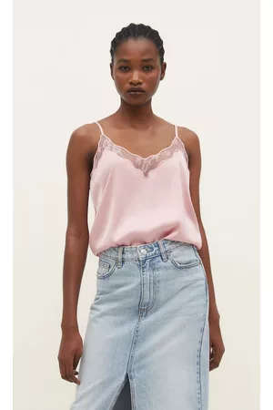 Stradivarius Mulher Tops de Cetim - Top De Cetim Com Renda Xl
