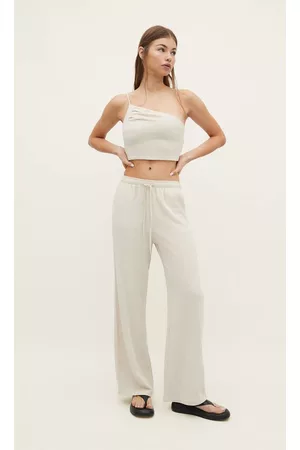 Stradivarius Mulher Calças Fluidas - Tradivarius Calças Compridas Fluidas Com Linho