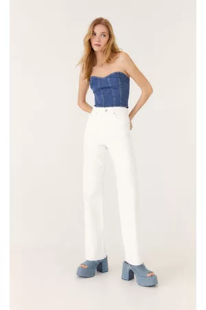 Stradivarius Mulher Calças à Boca-de-sino - Calças De Ganga Direitas Wide