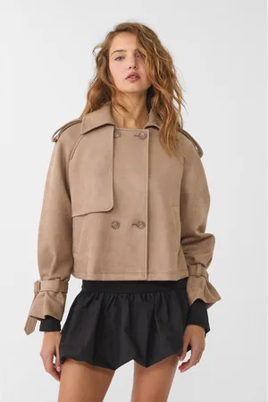 Stradivarius Trench curto com efeito de camurça S