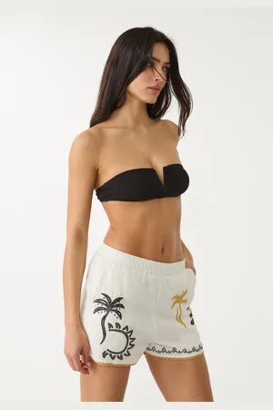 Stradivarius Calções bordados peixes com linho XS
