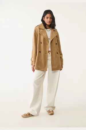 Stradivarius Trench regular com efeito de camurça M