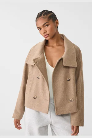 Stradivarius Sobretudo curto cruzado de gola alta L
