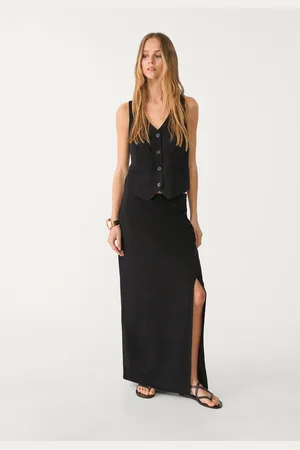 Stradivarius Saia midi abertura lateral com linho XL