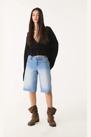 Stradivarius Calções bermuda denim baggy 32