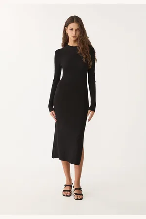 Stradivarius Vestido midi de malha com gola alta L