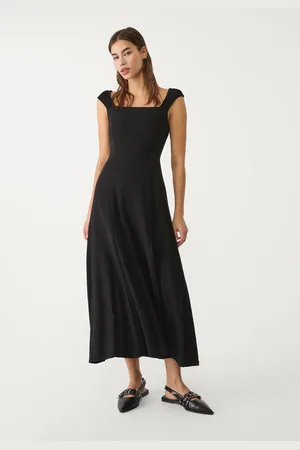Stradivarius Vestido fluido midi cruzado nas costas com linho L