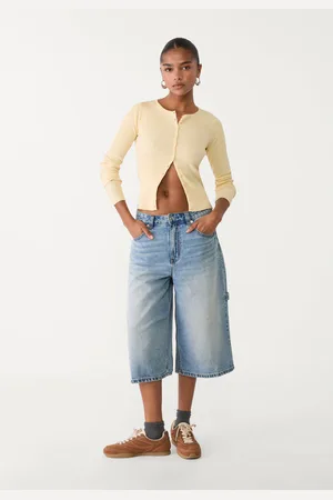 Stradivarius Calções bermuda jort denim tipo carpinteiro 42