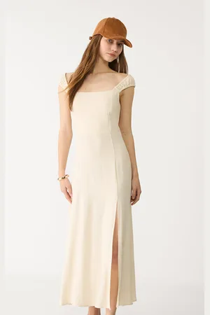 Stradivarius Vestido fluido midi cruzado nas costas com linho S