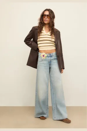 Stradivarius Jeans de perna larga e cintura descida com corações 42