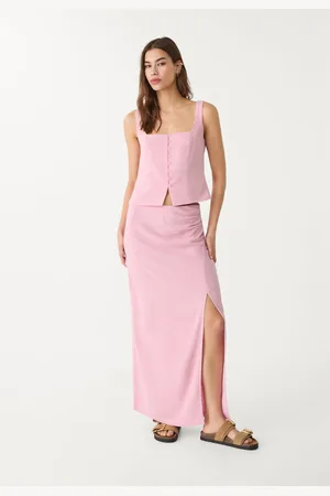 Stradivarius Saia midi abertura lateral com linho M