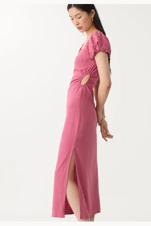Stradivarius Vestido midi manga abalonada com linho XS