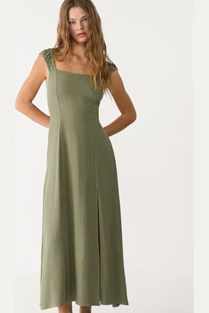 Stradivarius Vestido fluido midi cruzado nas costas com linho XS