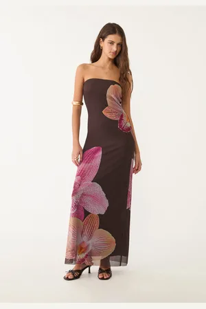 Stradivarius Vestido com ombros descobertos e flor XL