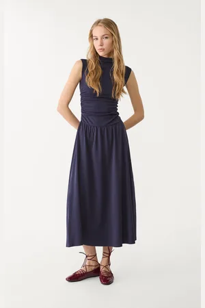 Stradivarius Vestido midi com decote afunilado XL