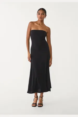 Stradivarius Vestido midi estampado com ombros descobertos L