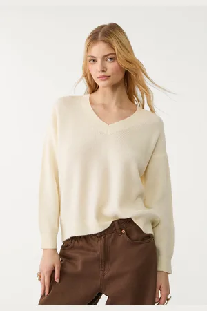 Stradivarius Camisola com decote em bico de malha tipo feltro XL