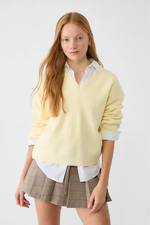 Stradivarius Camisola com decote em bico de malha tipo feltro L