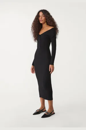 Stradivarius Vestido comprido de malha com botões XL