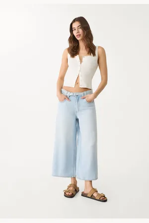 Stradivarius Jeans calças culotte fluidos com cinto 32