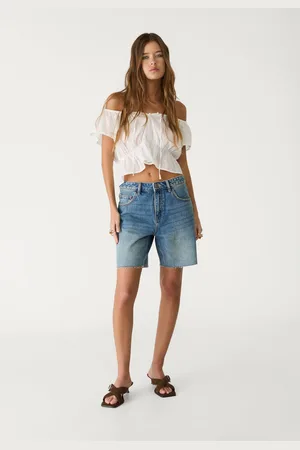 Stradivarius Bermudas de ganga de cintura média 42