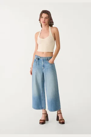 Stradivarius Jeans calças culotte fluidos com cinto 34