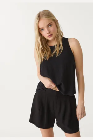 Stradivarius Calções fluidos com linho 32