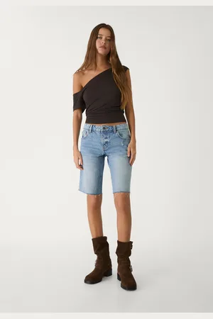 Stradivarius Calções bermuda denim de corte tipo ciclista 42