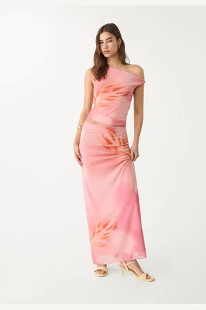 Stradivarius Saia midi de tule com estampado M