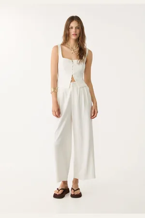 Stradivarius Calças culottes estampadas com linho S