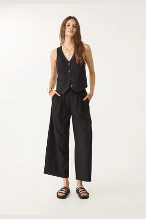 Stradivarius Calças culottes estampadas com linho M