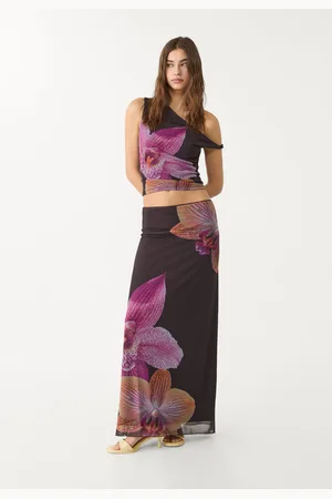 Stradivarius Saia midi de tule com estampado L