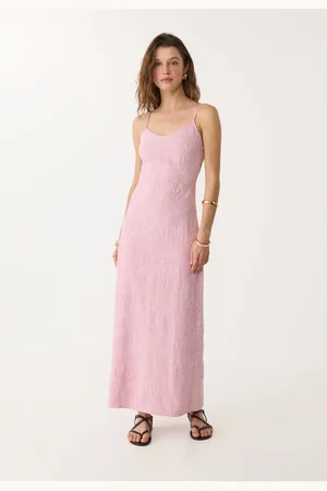 Stradivarius Vestido comprido bordado com linho M