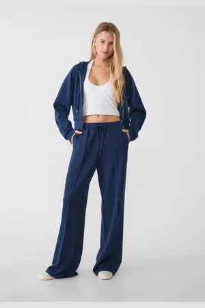 Stradivarius Calças wide leg de tato suave com risca lateral S