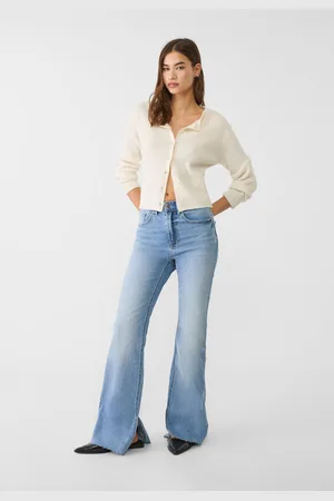 Stradivarius Calças de ganga à boca de sino com slit 42