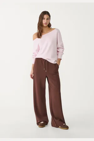 Stradivarius Calças palazzo de tato suave L