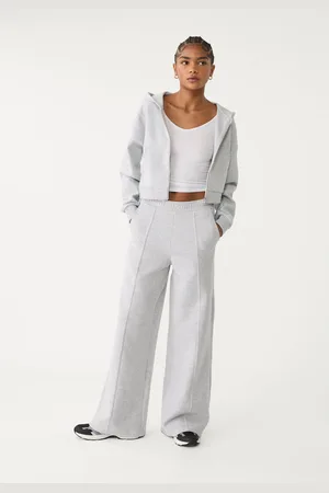 Stradivarius Calças wide leg de tato suave S