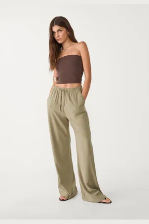 Stradivarius Calças fluidas com linho XS