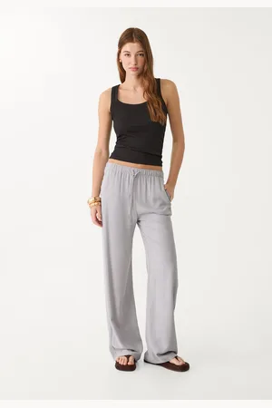 Stradivarius Calças fluidas com linho XL