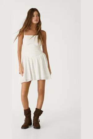 Stradivarius Vestido curto de alças com linho XS
