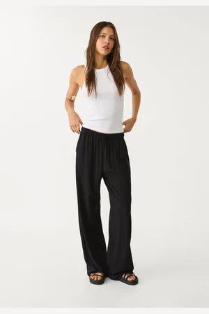 Stradivarius Calças fluidas com linho XS