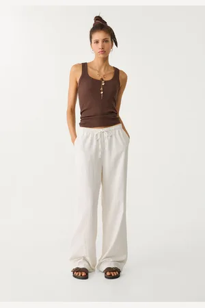 Stradivarius Calças fluidas com linho XL