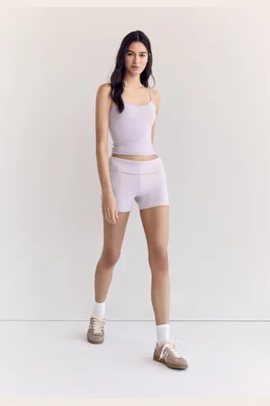 Stradivarius Calções de malha curtos com cintura dobrada XS