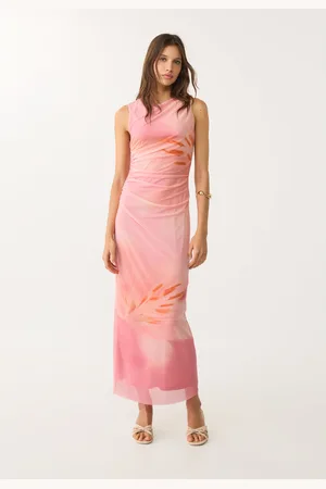 Stradivarius Vestido midi estampado de tule S
