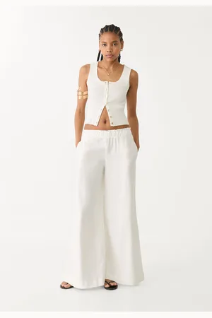 Stradivarius Calças palazzo fluidas com linho S