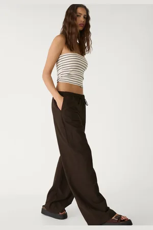 Stradivarius Calças cordões com linho XS