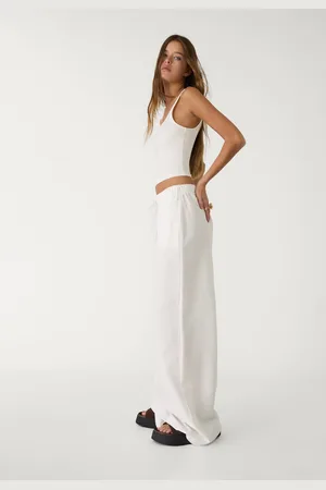 Stradivarius Calças wide leg com linho M