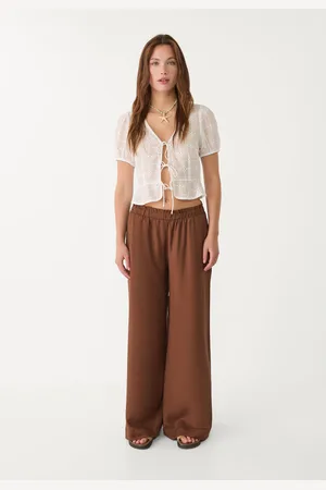 Stradivarius Calças palazzo fluidas com linho XS