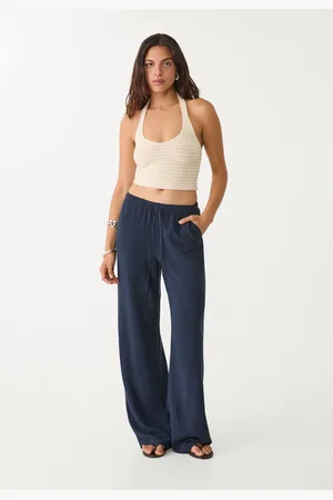 Stradivarius Calças fluidas com linho S